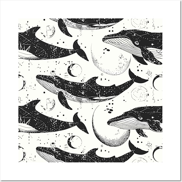 Whales, lines and moon pattern Wall Art by etherElric